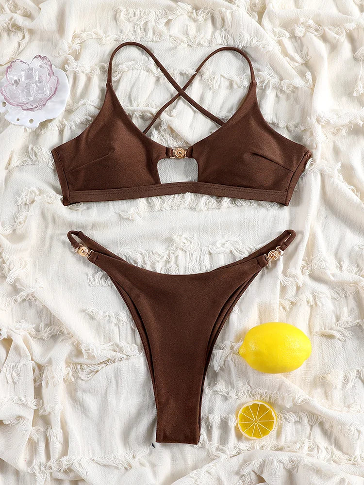 Sexy Bikini Set For Vacation Solid Two Piece Suit Women'S Bathsuit High Cut Swimsuits 2025 Swimwear Summer Bikinis New Biquini