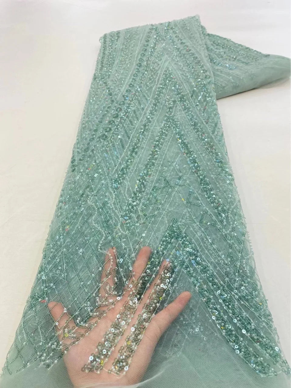 African Lace Fabric 2025 - Sequined Beaded Bridal Lace - No. 002, 5 Yards