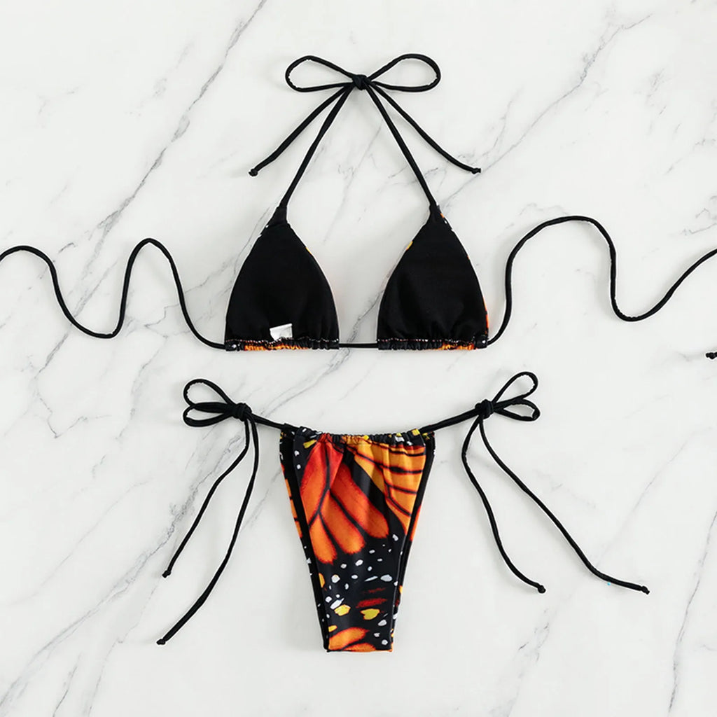 bikini Sexy Style Strap Printed Women's Swimsuit Triangle Tow-piece Tie Neck For Teenagers biquinis feminino tendência 2024