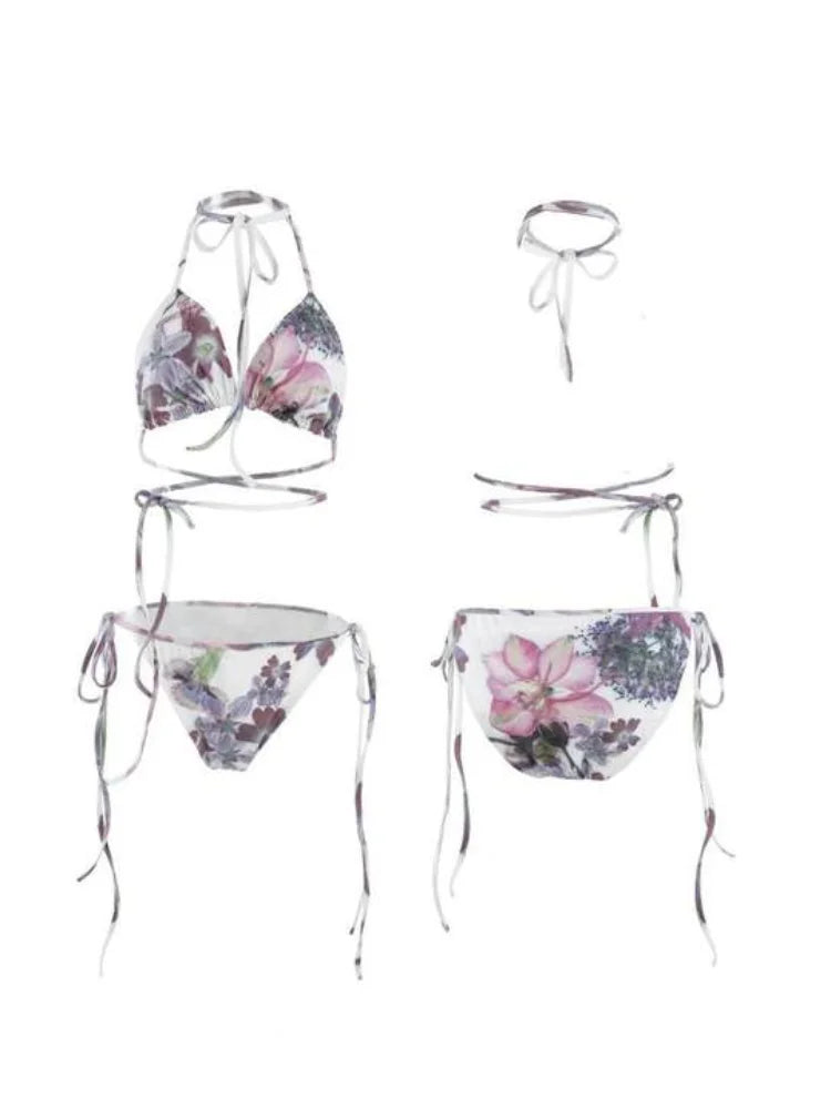 Japanese Subculture Y2K Harajuku Pattern Printed Women's Bikini Set Summer American Retro Sexy Strap Millennium Style Bikini emo
