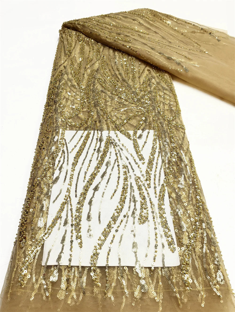 African Lace Fabric 2025 - Sequined Beaded Bridal Lace - No. 002, 5 Yards