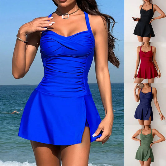 New 2025 Women's Bikini Set Two-Piece Swimwear Skirt Style Large Size Thermal Spring Cross-Border High Waist Briefs
