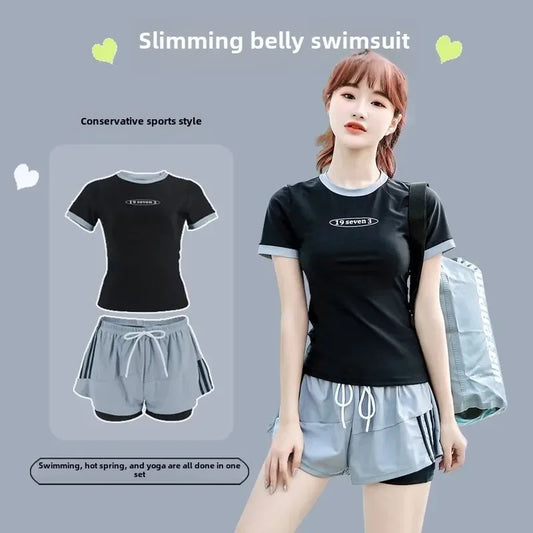 Women's Summer 2-Piece Set Modest Swimwear Style Beach Sun Protection Fashionable Slimming Design Student Suit
