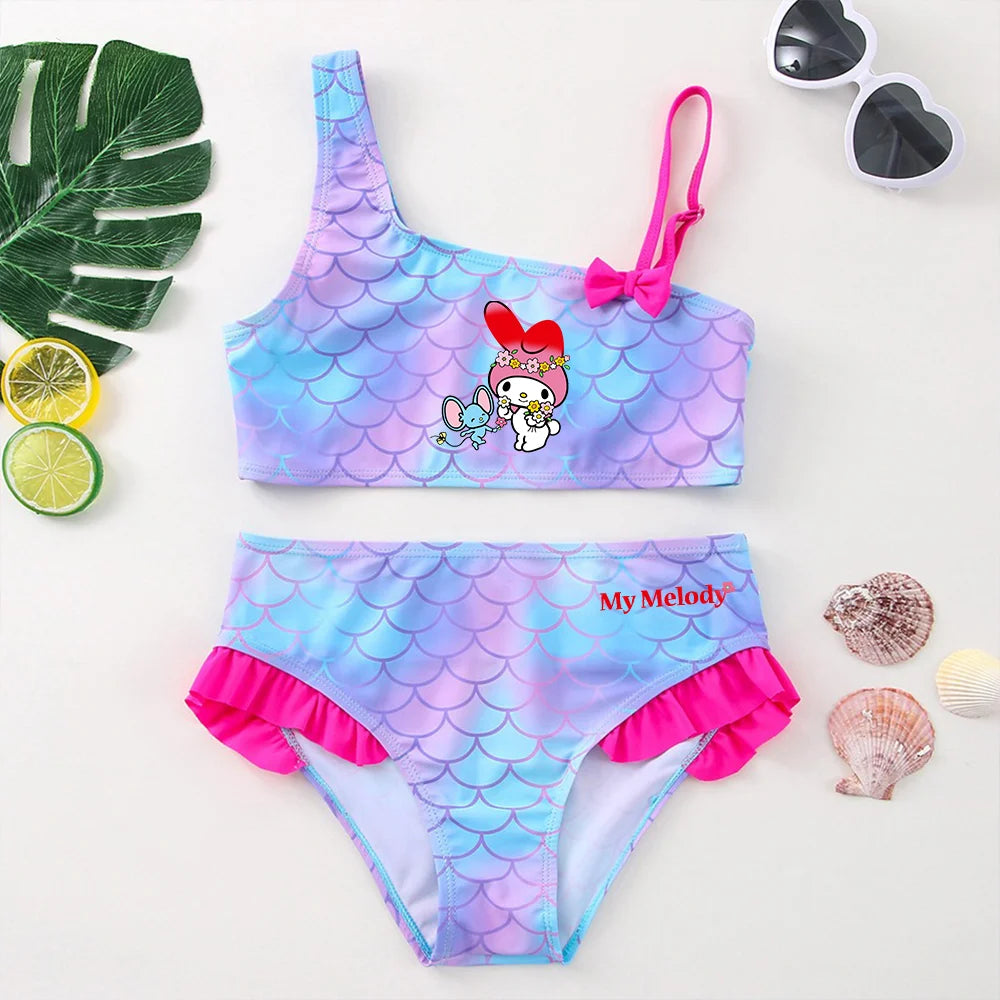 My Melody Girls Tankini Swimsuits Summer Beach wear Children Kids Wear Bathing Suits Two-pieces Bikini Dresses Fashion