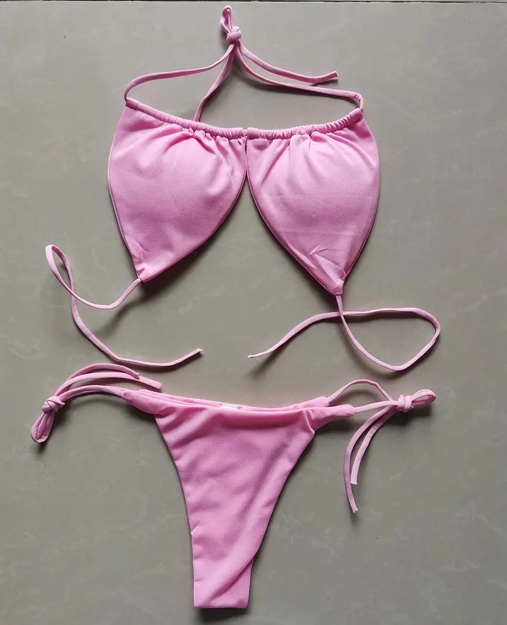 Summer Sexy Bikini set Push-up padded Bra Thong Split Swimwear Female Bandage Bathing Suit Adjustable Lacing Swimsuit Solid