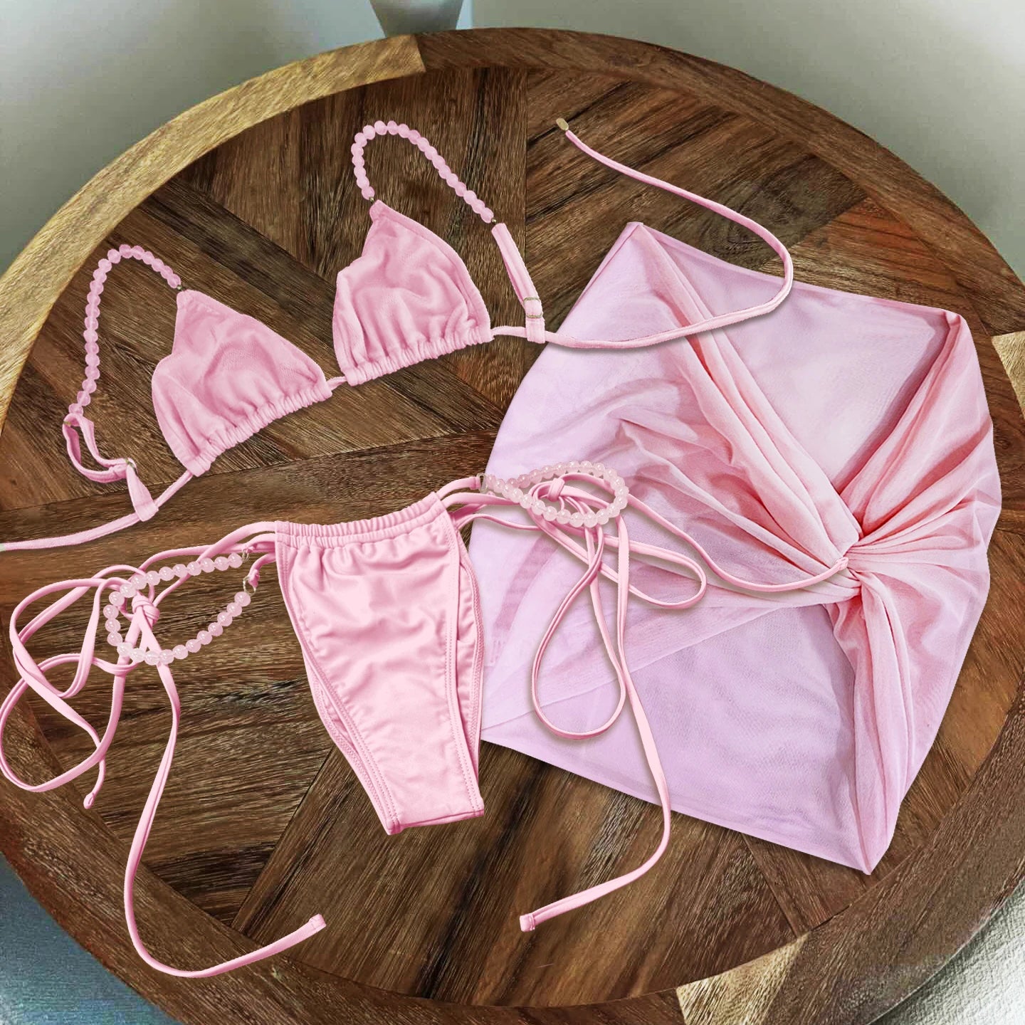 Beads Bikini 2025 Sexy Women Swimsuit Female Swimwear Micro Bikini Set Bandeau Swimming Suit Beachwear Pink Brazilian Biquini