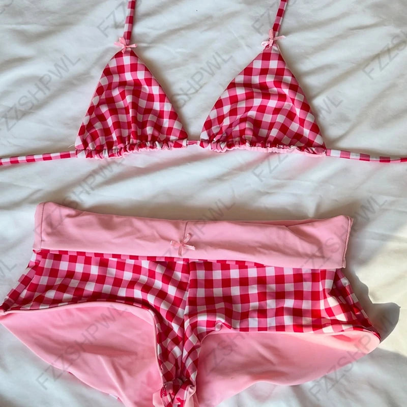 Sexy Slim Chic Women's Polka Dot Print Bikini Set Y2K Harajuku Hot Girls Goth Aesthetic Swimsuit Set Summer Beach Holiday Outfit