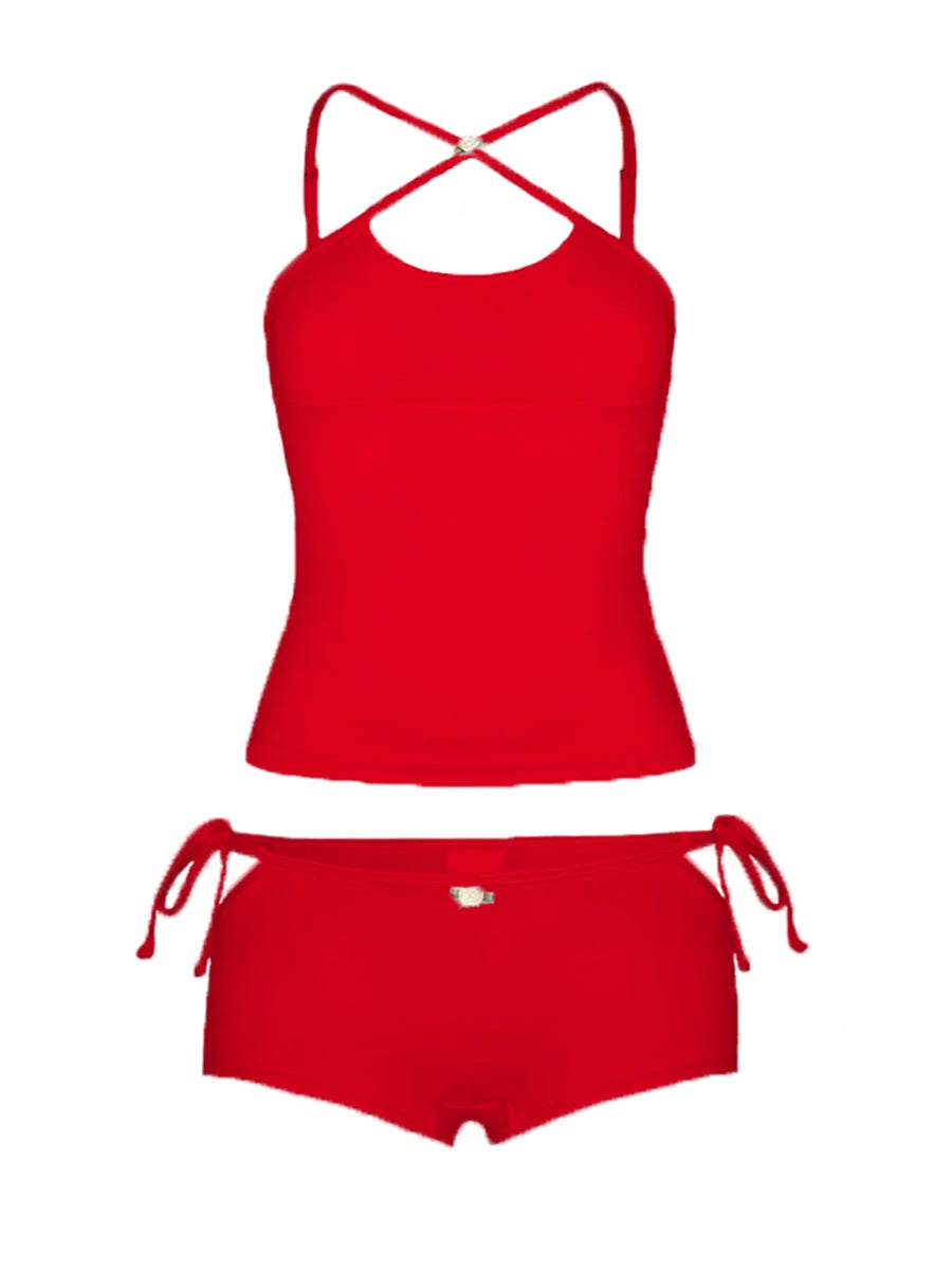 Women 2 Piece Short Sets Summer Chic Criss Cross Backless Camisole Tops and Bandage Cutout Shorts Outfits Club Streetwear Trendy