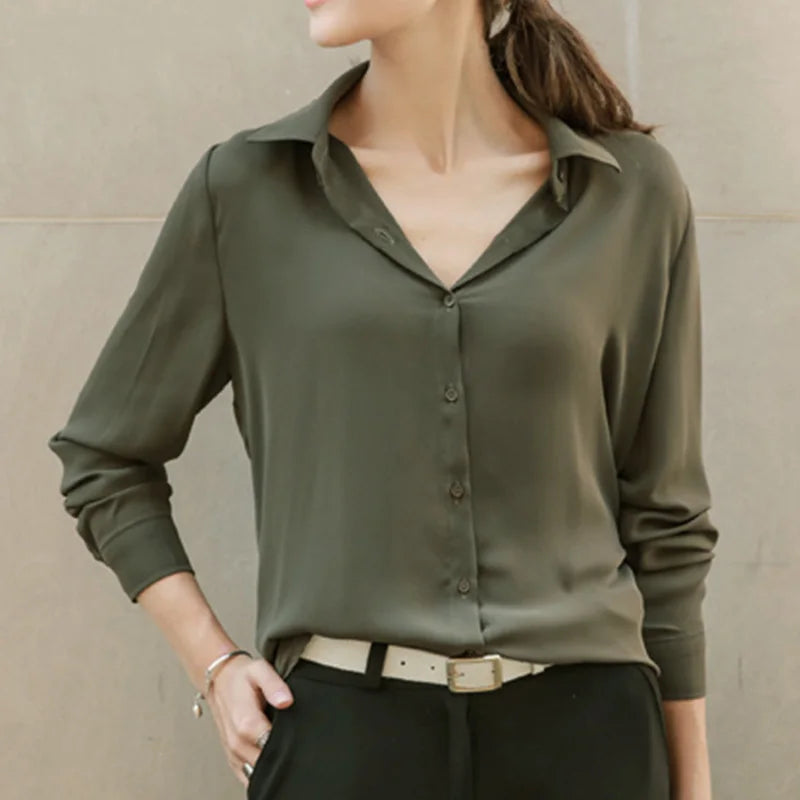 Simple Solid Colors Women Chiffon Shirts 2023 New Long Sleeve Ladies Casual Chiffon Blouse Tops Fashion Women Shirt Clothing