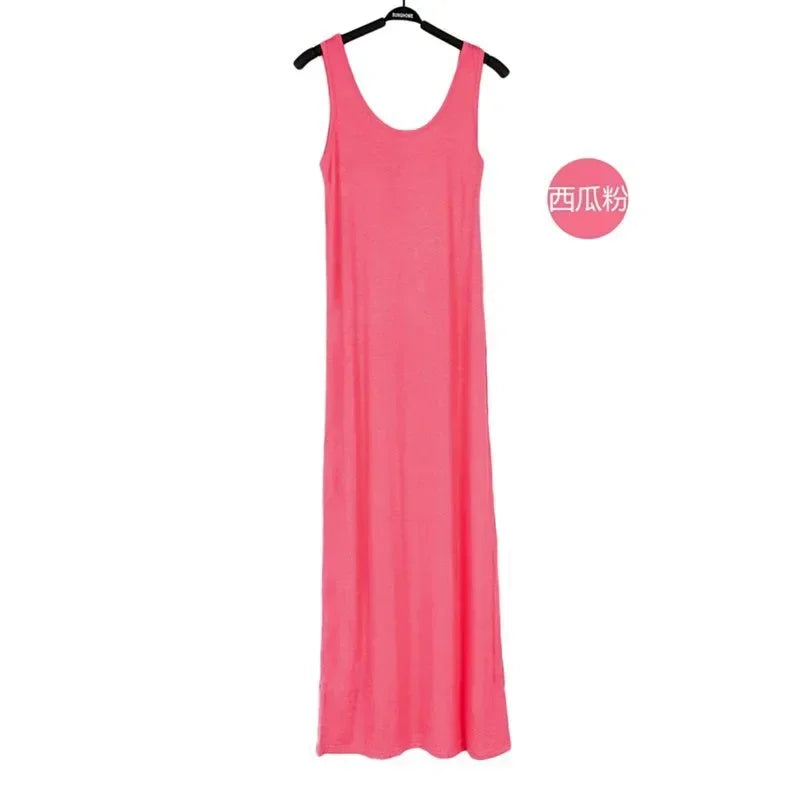 Backless Sleeveless Tank top Dress Women Slim Midi Long Bodycon Dresses
