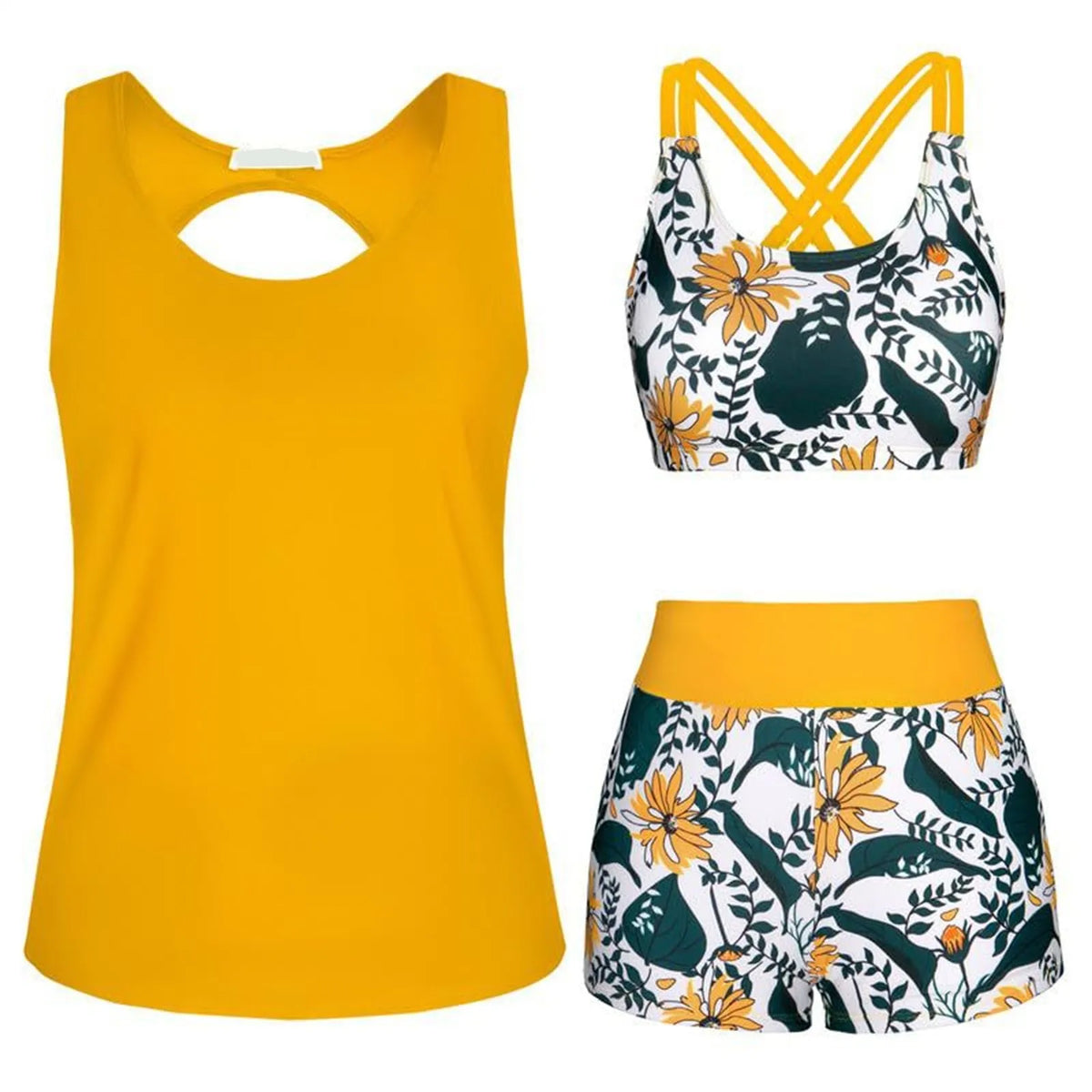 Women's Beach Swimsuit Three Piece Set Floral Printed Separate Three Piece Swimsuits With Bra Pads No Steel Bra Sexy Bikini Se