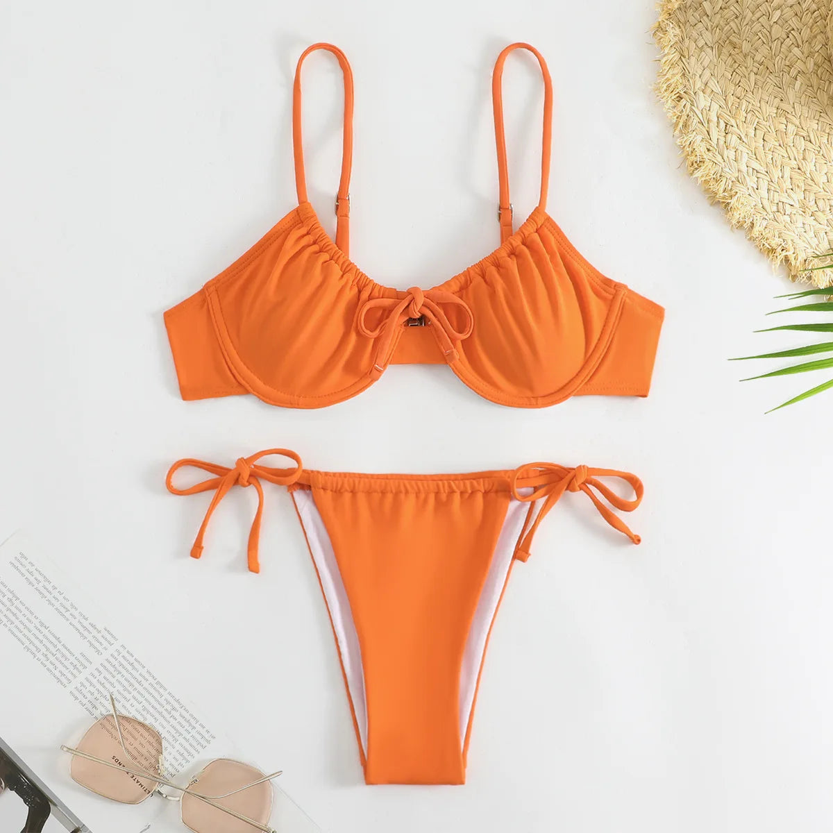 Sexy Bikini Set Women Bathing Suit Solid Pleated Lace Up Thong Split Micro Bikini Summer 2025 New Beach Wear Two Pieces Swimwear