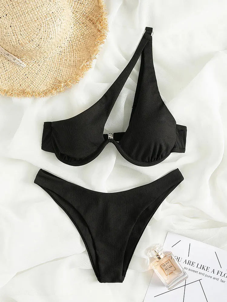 Sexy Bikinis Swimsuits Cut Out Women's Swimwear 2023 One Shoulder Biquini High Cut Bathing Suits Push Up Beach Bikini Set