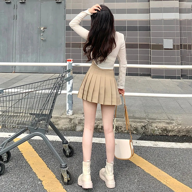 Women Pleated Skirt High Waist 2023 Summer Clothes Female Khaki A-Line Korean Preppy Style Jupes Black Mini Skirts For Girls