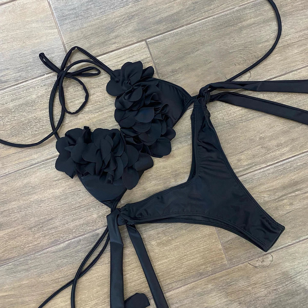 3D Flower Bikini Set Brazilian Biquini Low Waist Swimwear Push Up SwimSuit Women Solid Swimwear Sexy Beach Wear Female