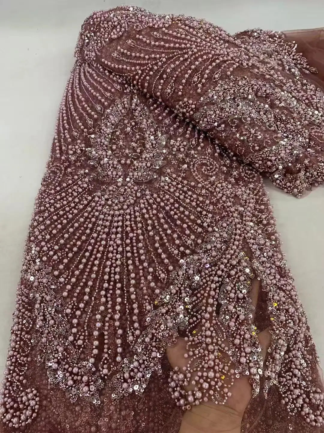 2025 Luxury Nigerian African Beaded Lace Fabric High Quality Sequins Embroidery African French Lace Fabric For Sewing Dress