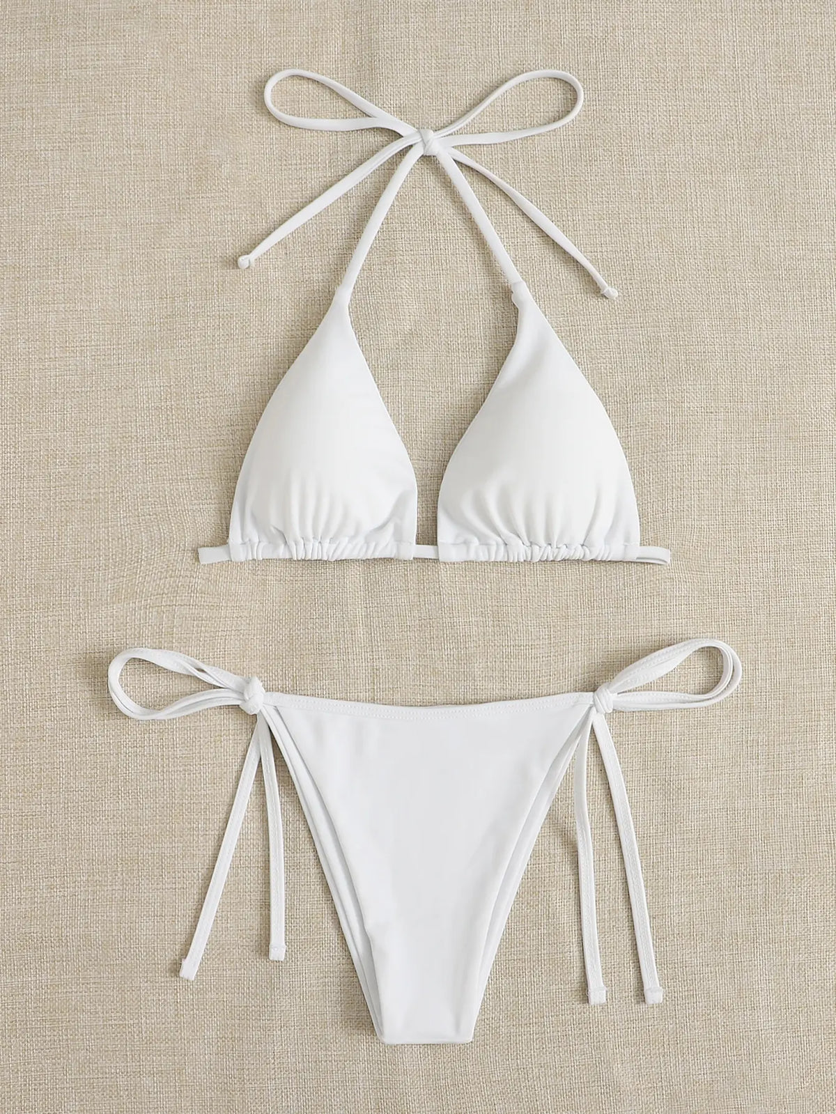 Solid color three-point bikini strap-on women's swimsuit set