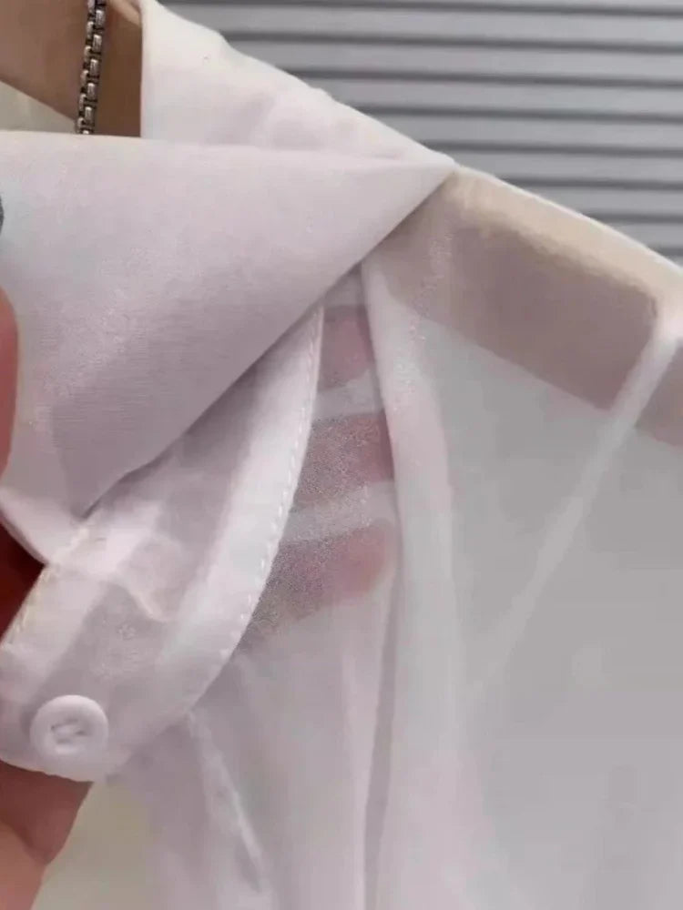 Plus Size Women’s Shirts Summer Breathable and Sun-Proof Ice Silk with Button Thin Loose Sheer Chiffon Blouses Long Sleeve
