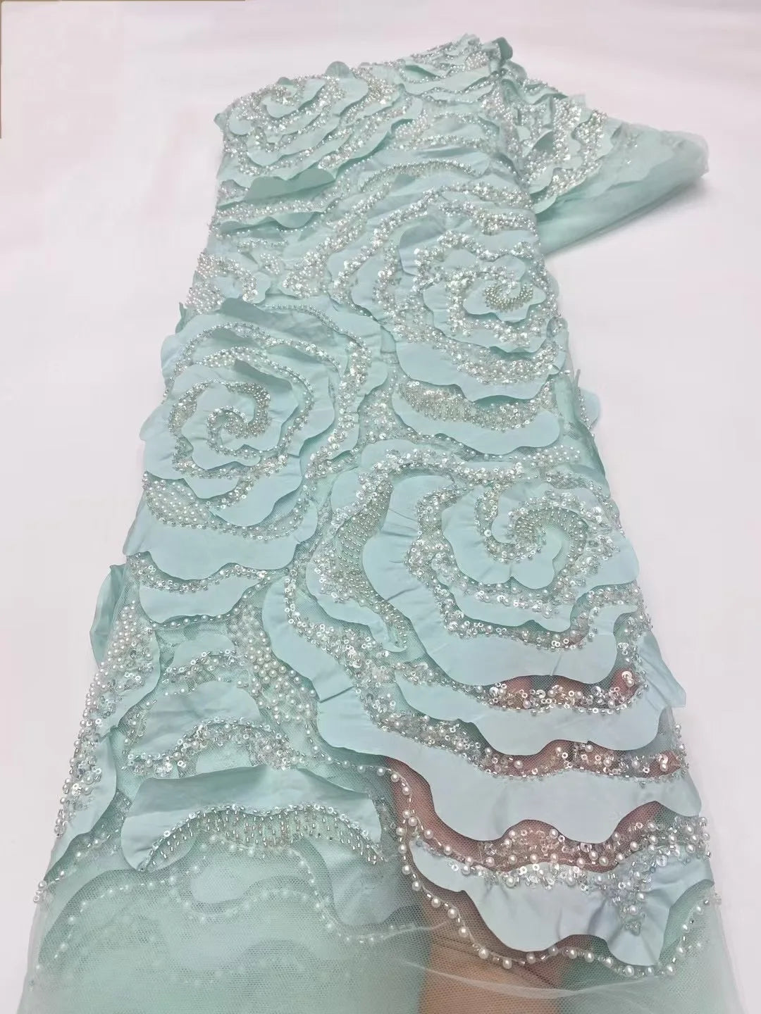 African Nigerian Groom Lace Fabric - Luxury Sequined Embroidery (Black) - C233, 5 Yards