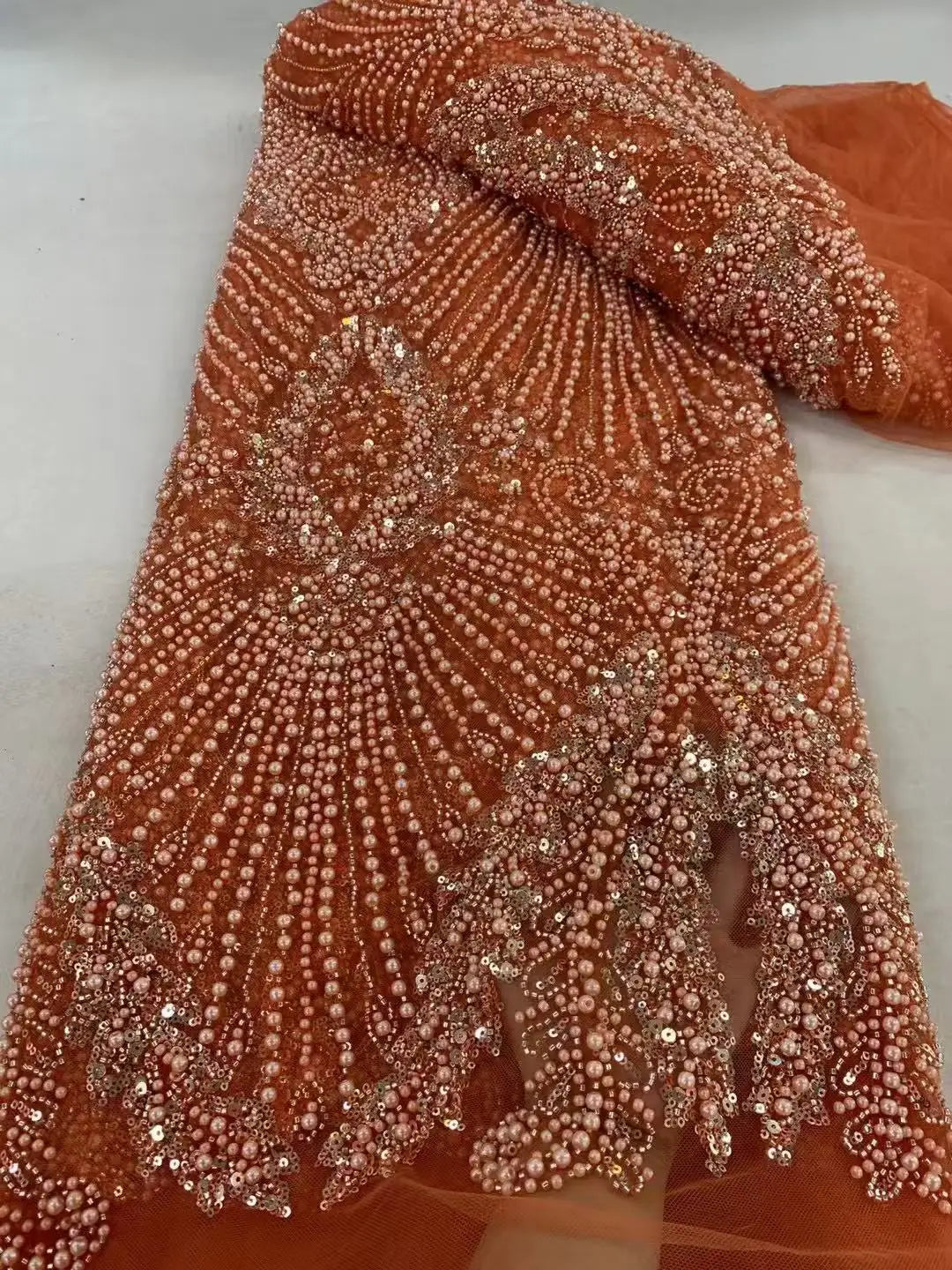 2025 Luxury Nigerian African Beaded Lace Fabric High Quality Sequins Embroidery African French Lace Fabric For Sewing Dress