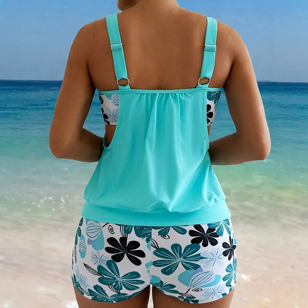 2025 Sexy Blue Bikini Set Women's Colorful Print Two Piece Outfits Swimwear High Waist Swim Suit Sexy Beach Bathing Suit Summer