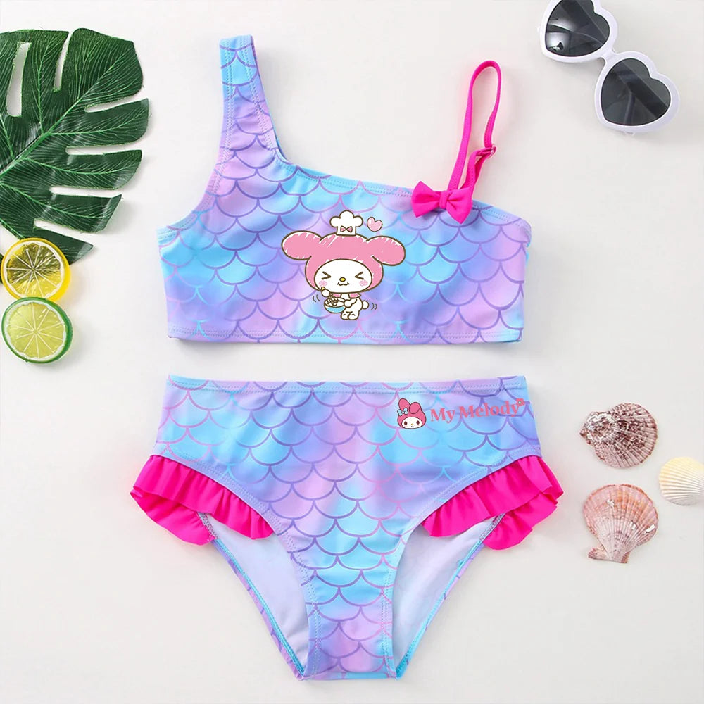 My Melody Girls Tankini Swimsuits Summer Beach wear Children Kids Wear Bathing Suits Two-pieces Bikini Dresses Fashion
