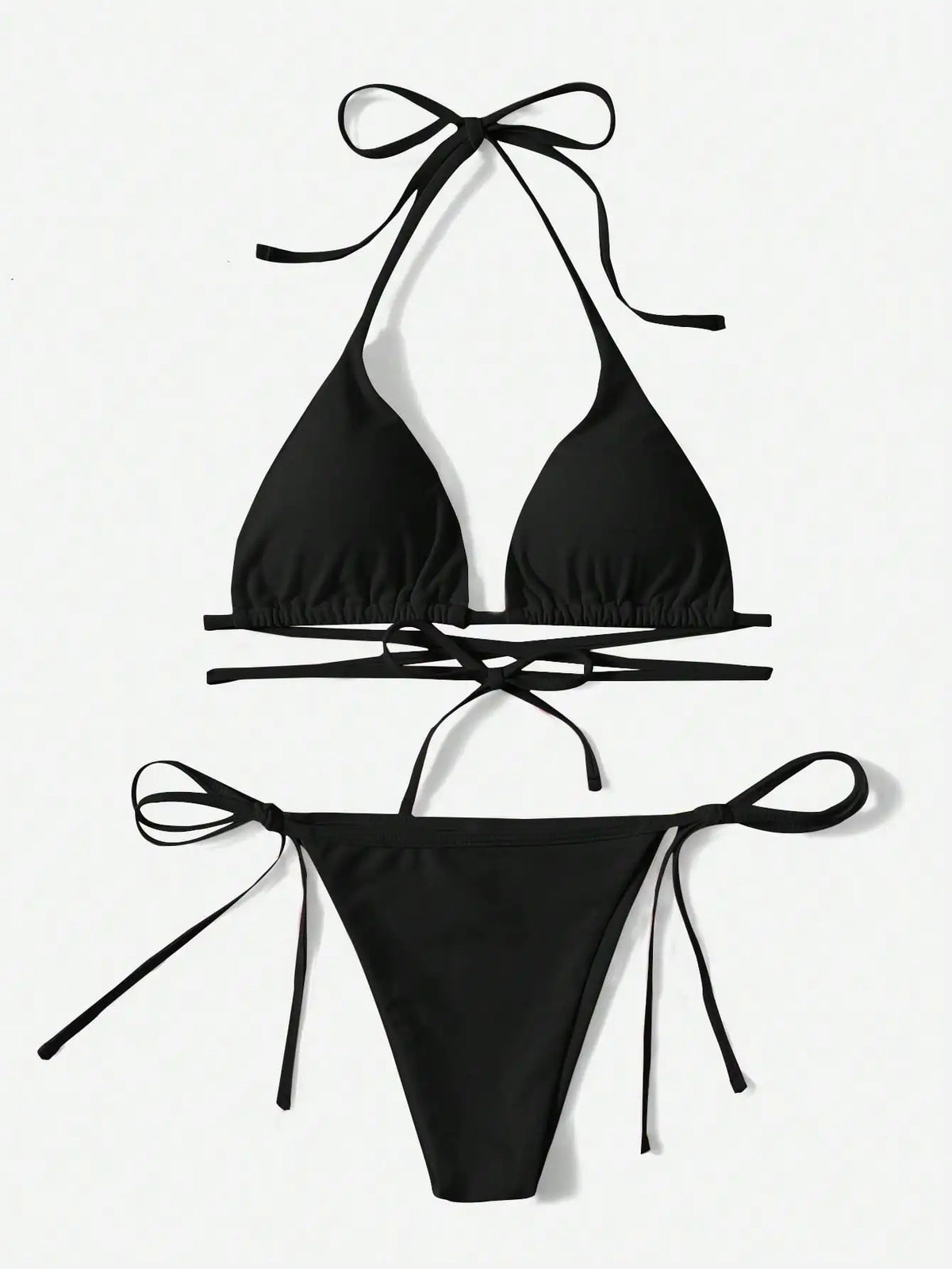 Solid color three-point bikini strap-on women's swimsuit set