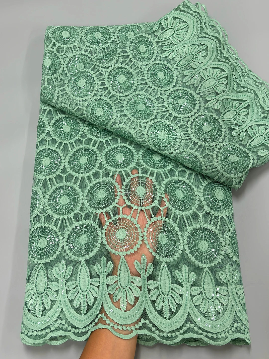 Sky Blue African Lace Fabric 2025 - Milk Silk Mesh Sequins - 53413, 5 Yards