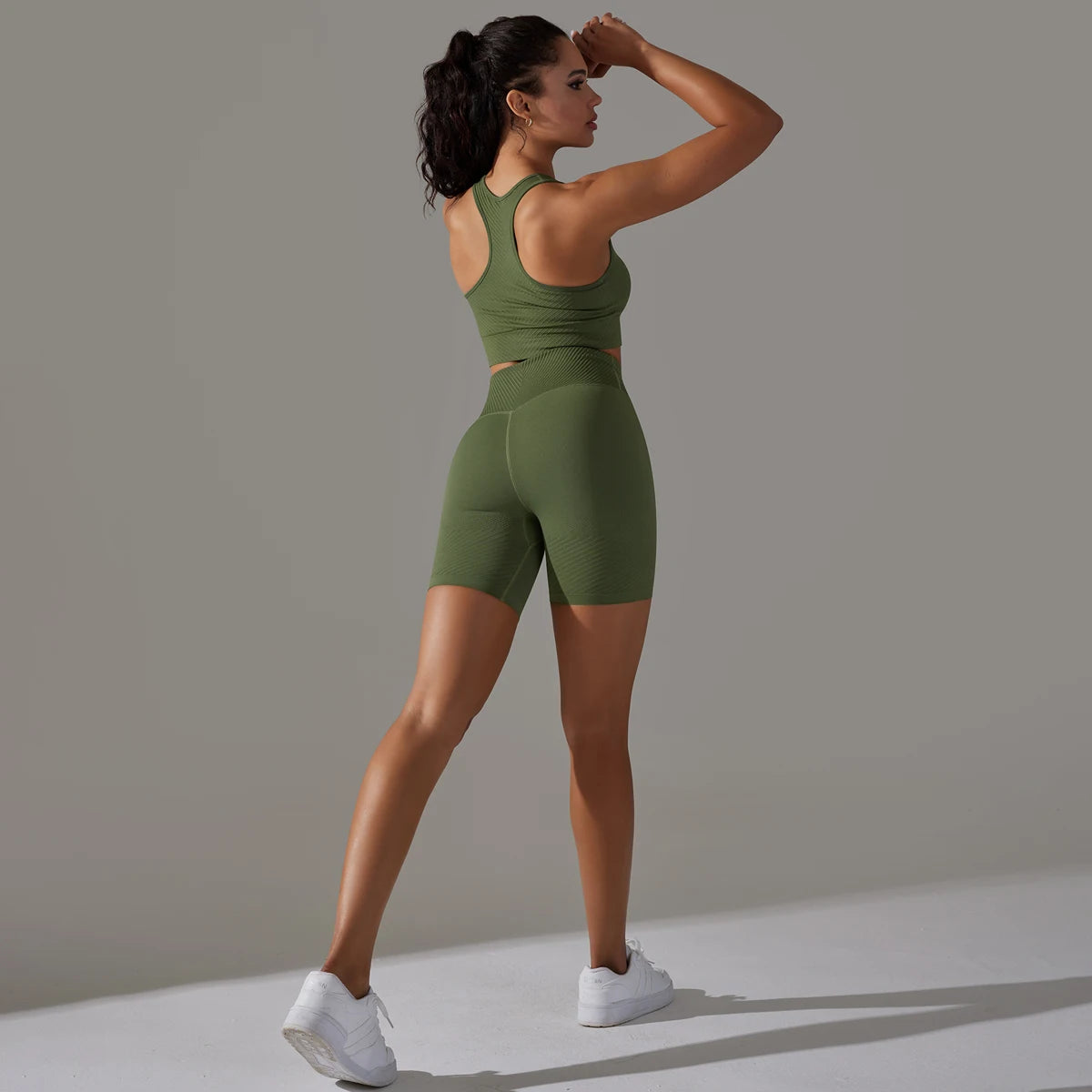 Women Yoga Set Bra Shorts Set Seamless Fitness Tracksuit Gym Sportswear Running Shorts Sports Set Workout Shockproof Vest Outfit