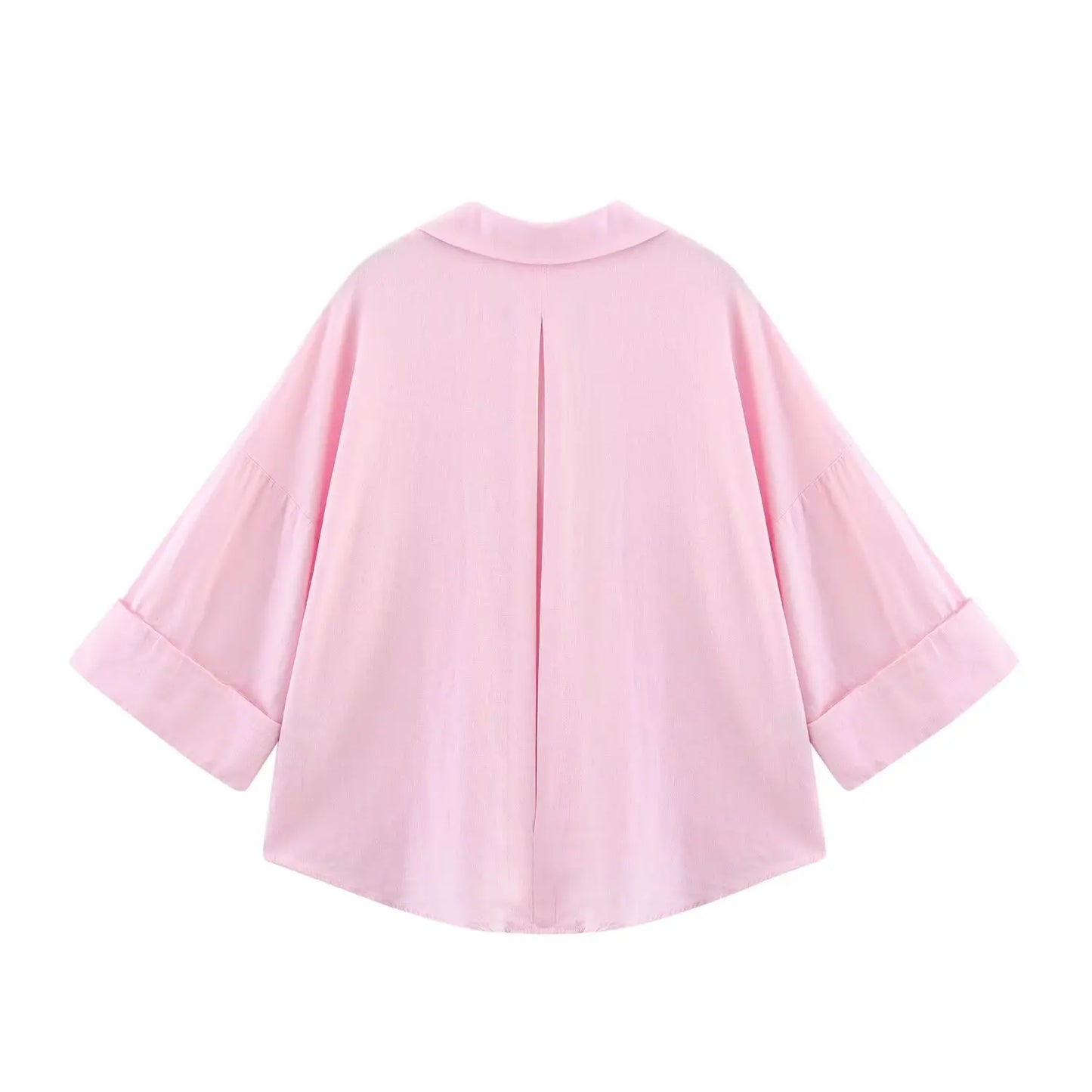 PB&ZA2025 Summer New Women's Commuter Versatile Linen Blended Wide Sleeve Lapel Casual Striped Shirt