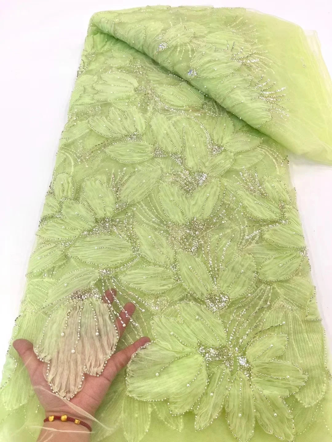 African Sequins Beaded Lace Fabrics 2025 High Quality Embroidery French Nigerian Lace Fabric For Wedding Sewing Material XY105