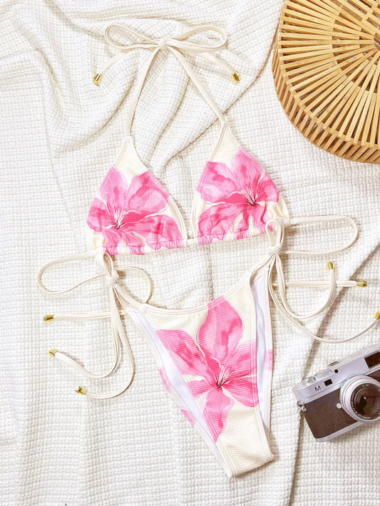Sexy Pink Floral Print Bikini Set Women Summer Push Up Micro Swimsuit 2025 Brazilian Beach Bathing Suit Thong Swimwear Biquini