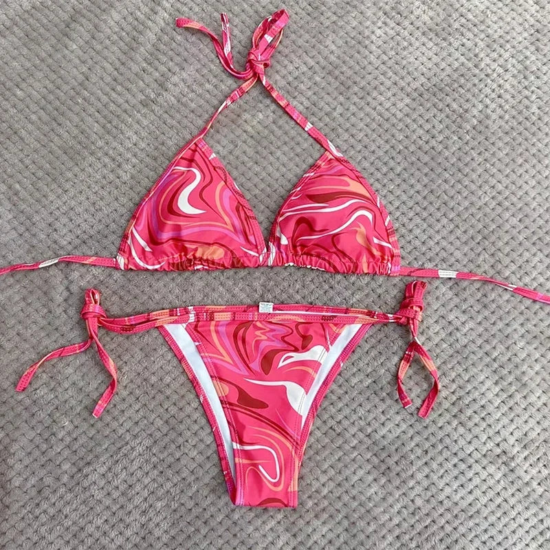 European Luxury Design Women's One-piece Swimsuits Striped Letter Print Swimwear Fashion Brand Women's Sexy Beach Bikini Sets