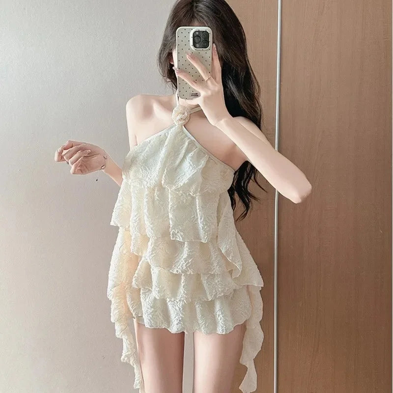 Cute Girl Bikini Swimsuit Women's Layered Lace Trim Slimming Belly Covering Swimming Suit New Model Chinese Brand AE Stock