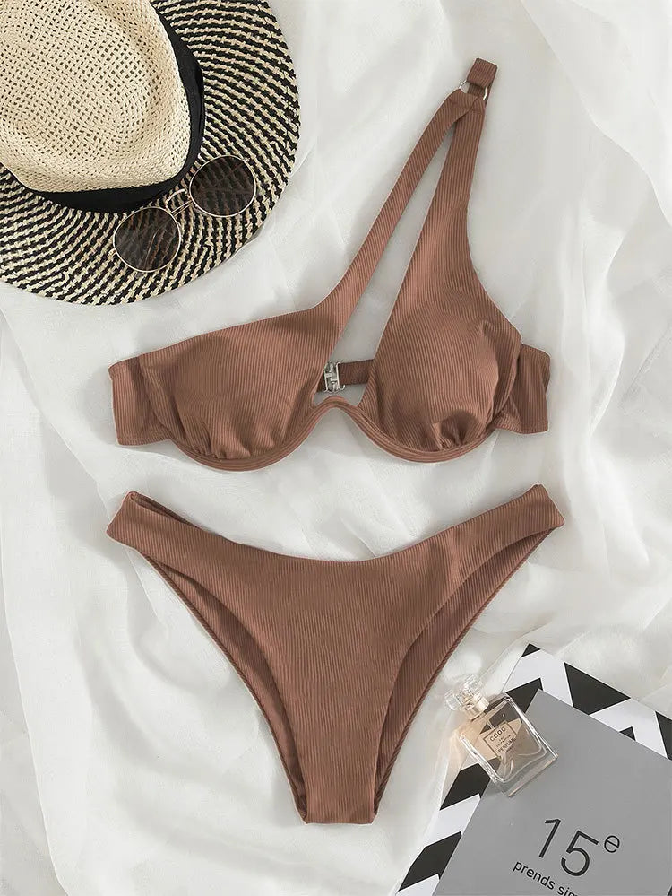 Sexy Bikinis Swimsuits Cut Out Women's Swimwear 2023 One Shoulder Biquini High Cut Bathing Suits Push Up Beach Bikini Set