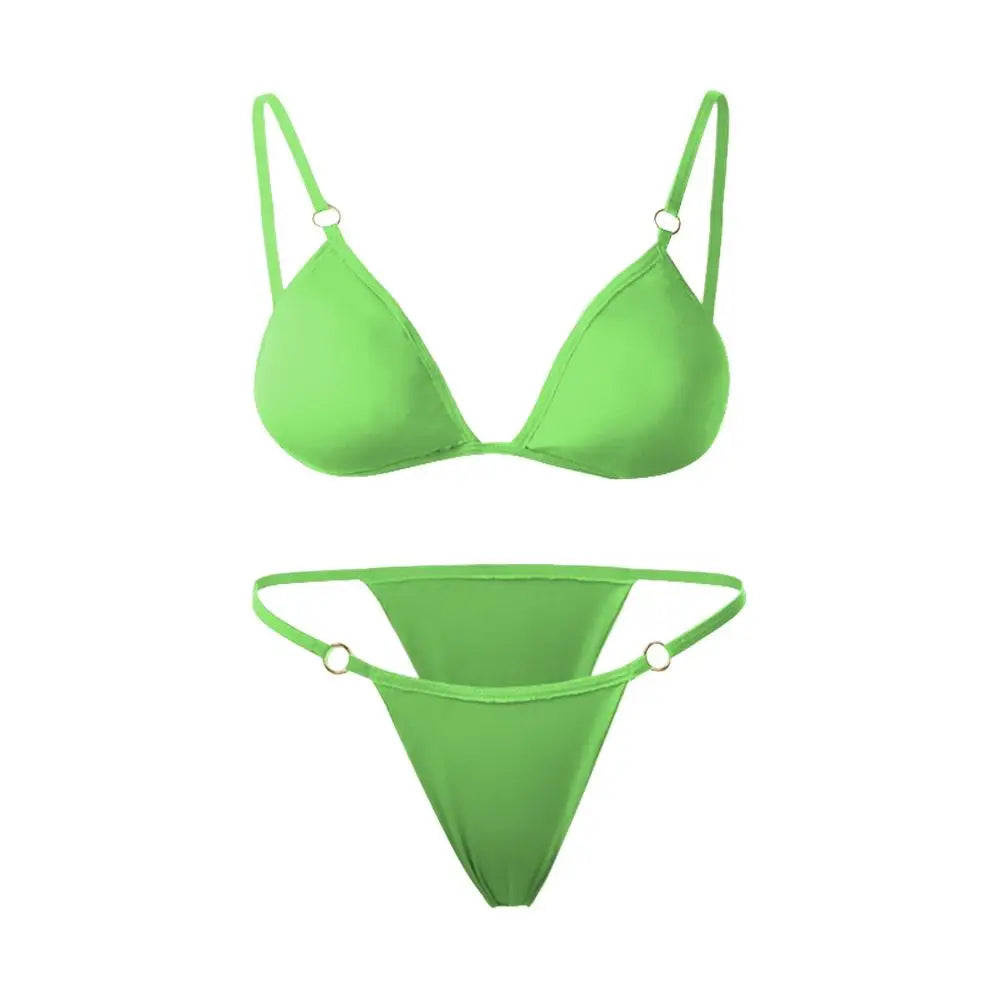 Vacation Woman Girl Sexy Solid Color Sling Backless Bikini Set Split Swimwear Swimsuit Two Piece