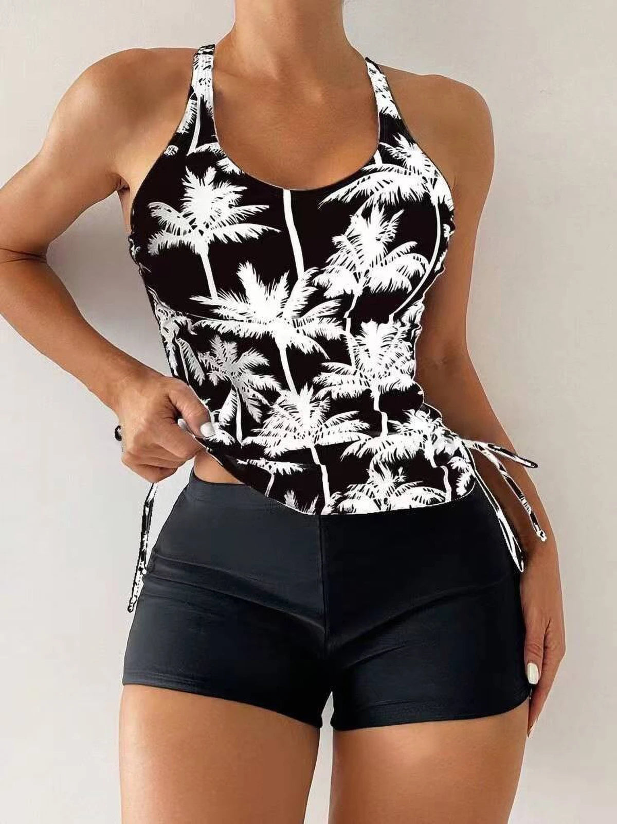Vela Two-Piece Tight Bikini Set, Coconut Print Push Up Bra & High Elastic High Waist Bottoms - Stretchy Swimwear 2025