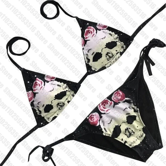 Bikini Y2k Graphic Women's Bikinis Sets Swimwear Emo Cute Mini Sexy Printed Swimsuits Beach Punk Black Trend Swimsuit 2025 Woman