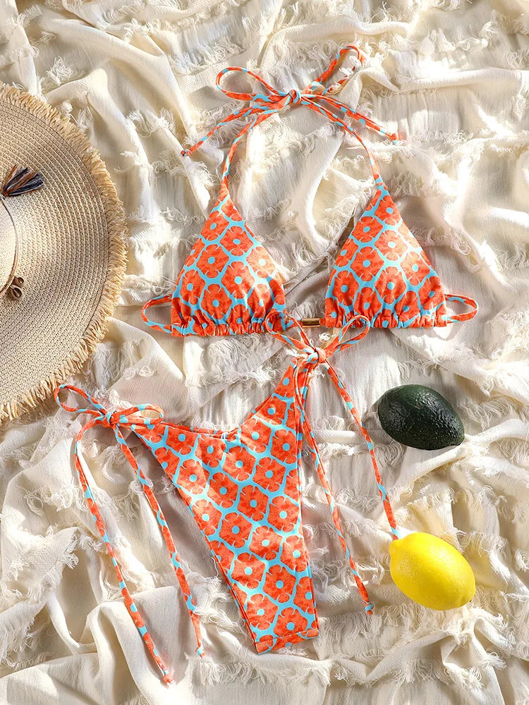 Print Bikini Set Sexy Swimsuit Bandage Swimwear Women's Two Piece Suit 2025 Bathsuits Summer Beachwear New Biquini