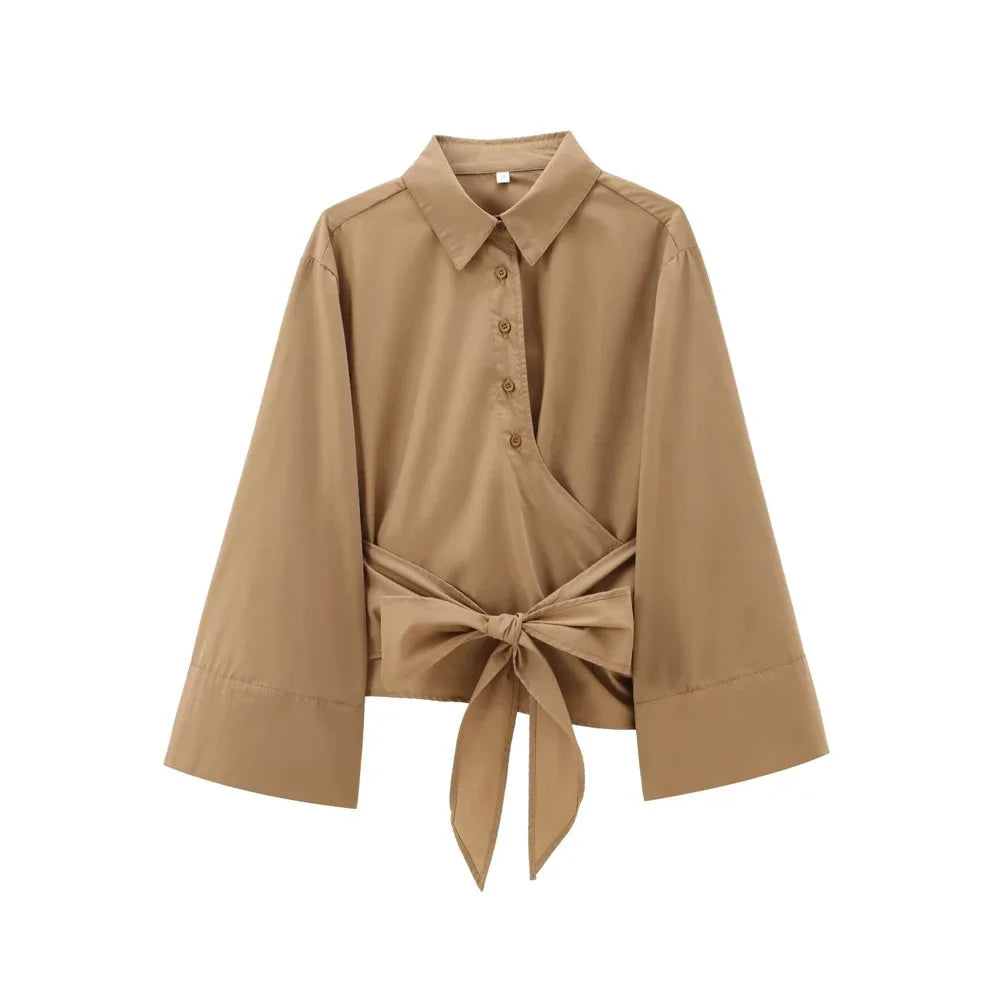 Summer Women’s Poplin Bow Tie Shirt, Multi-Color Casual Turn-Down Collar Double-Placket Blouse, Wrinkle-Resistant Chic Top