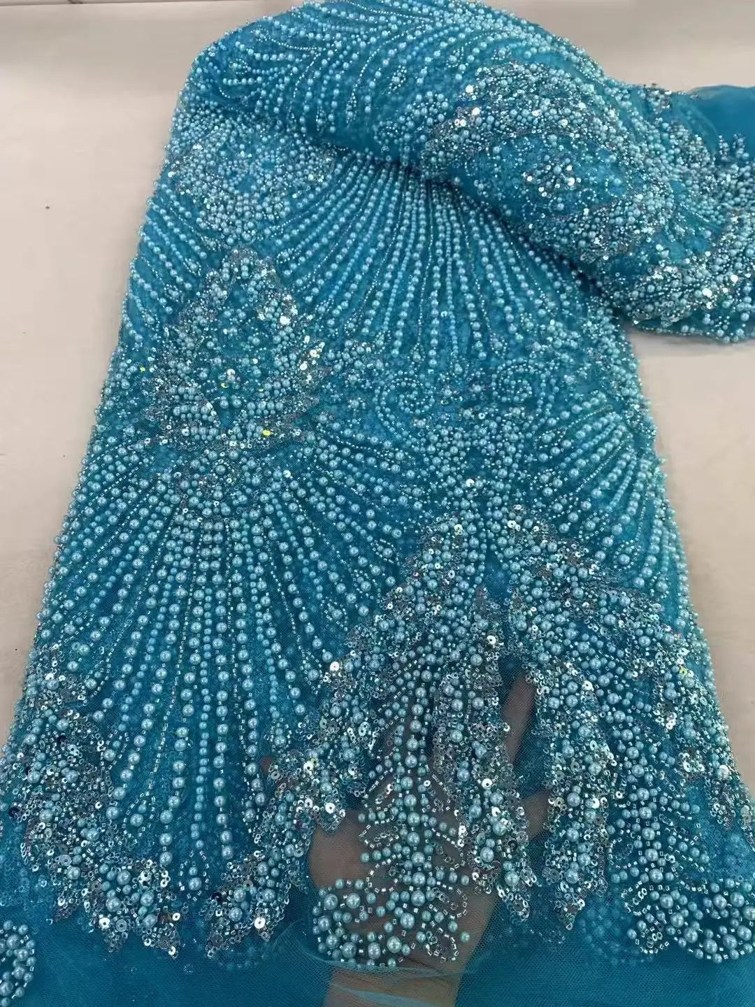 2025 Luxury Nigerian African Beaded Lace Fabric High Quality Sequins Embroidery African French Lace Fabric For Sewing Dress