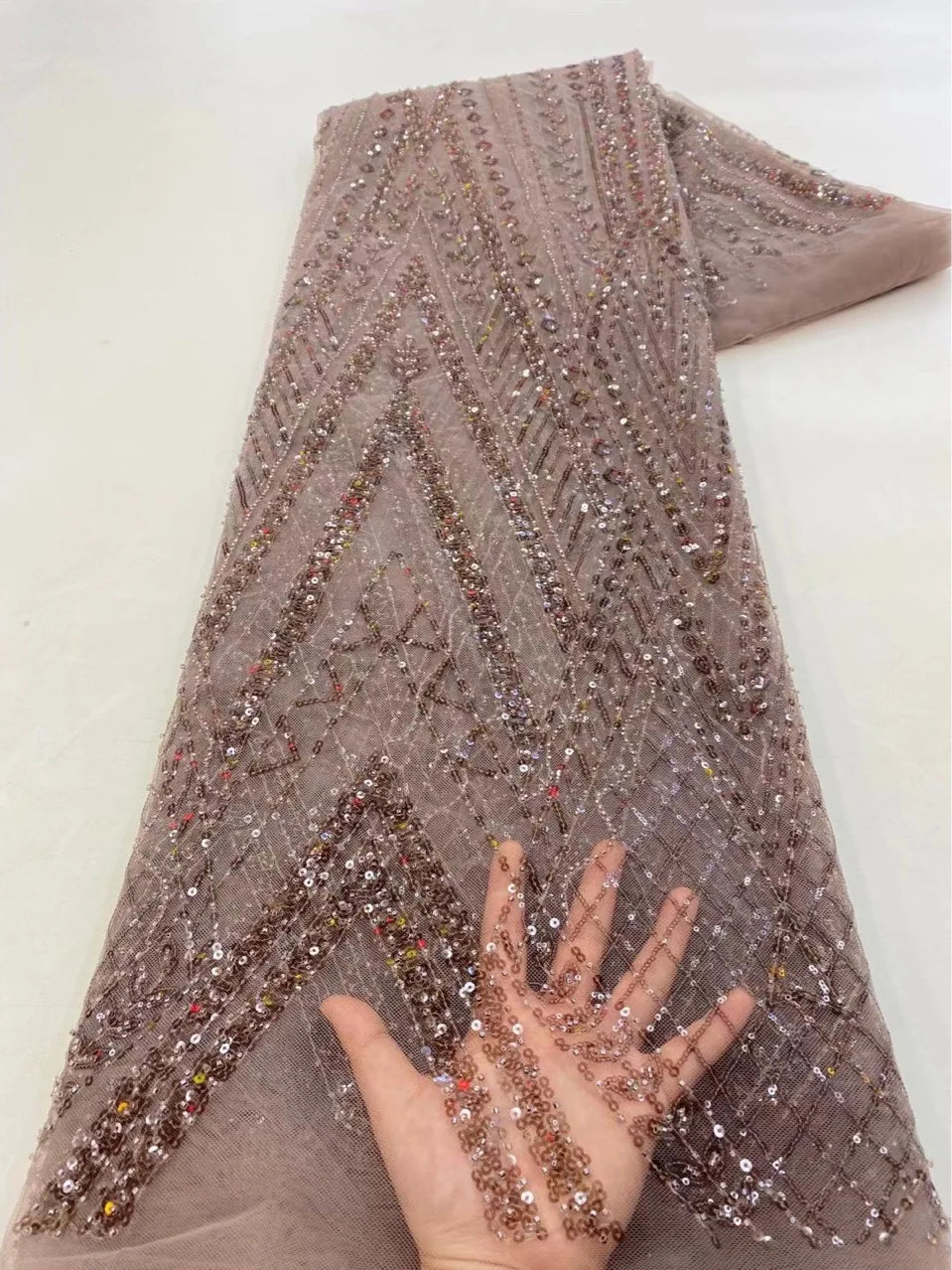 African Lace Fabric 2025 - Sequined Beaded Bridal Lace - No. 002, 5 Yards
