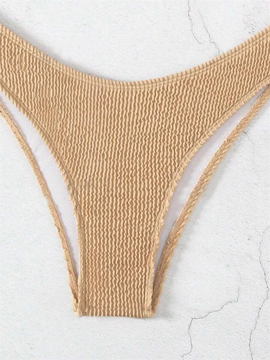 Sexy Bandeau Bikini Set Women Brown Metal Bow Ornaments Push Up Micro Swimwear 2025 Brazilian Summer Beach Bathing Suit Swimsuit
