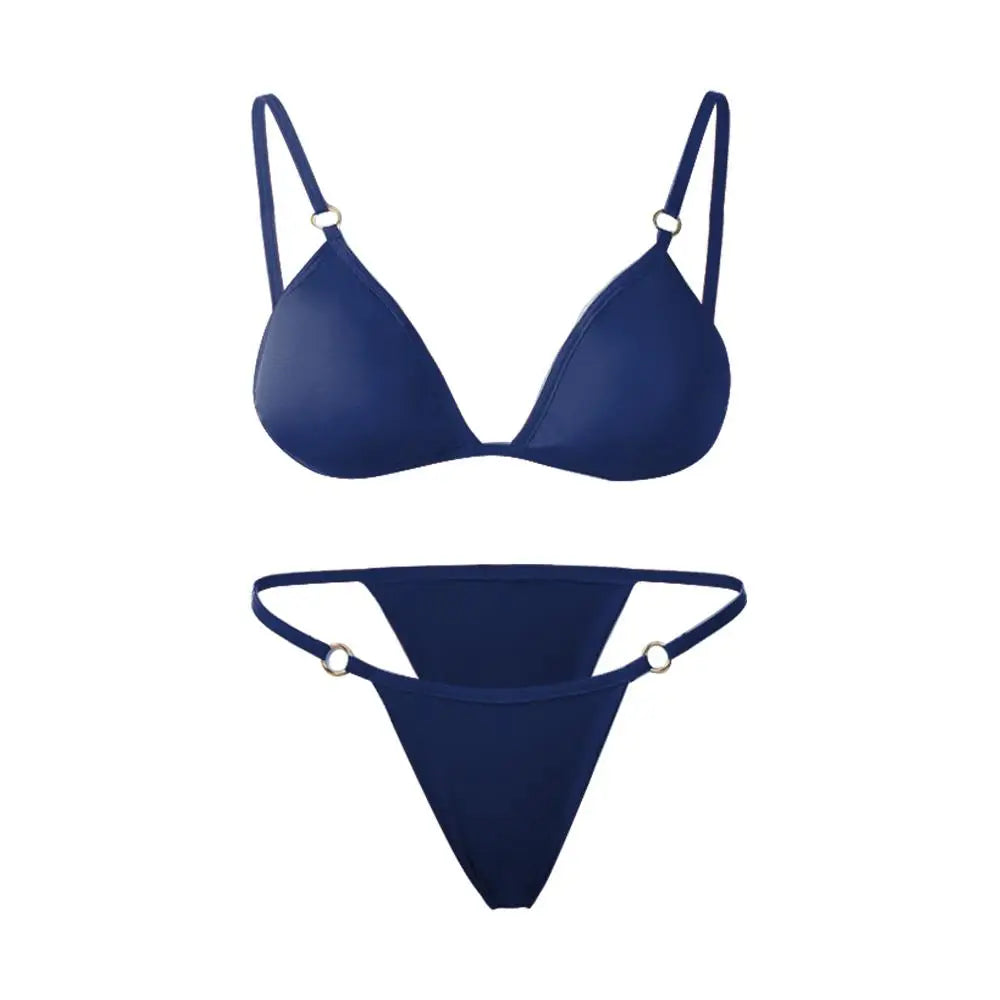 Vacation Woman Girl Sexy Solid Color Sling Backless Bikini Set Split Swimwear Swimsuit Two Piece