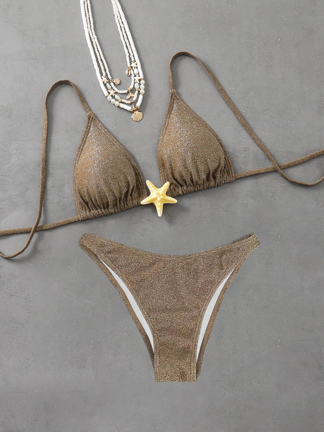 2025 New Sexy Halter Bikini Set starfish accessories Swimwear Women's Swimsuit Beachwear Black Green Lacing Up Bathing Suit