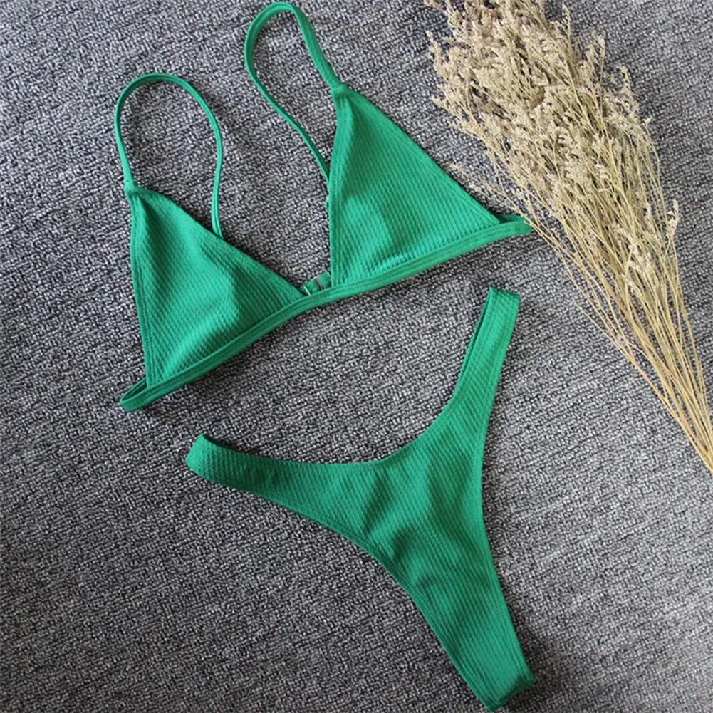 2 Pcs/Set Sexy Lady Bikini Set Quick Dry Swimming Wireless Spaghetti Strap Lady Swimwear