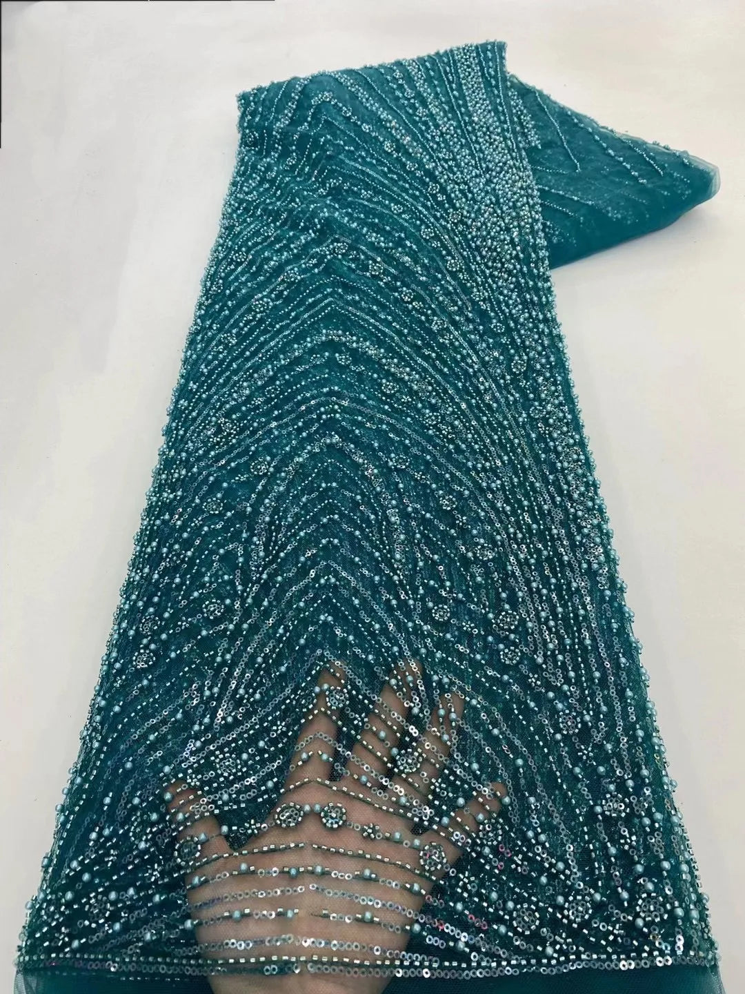 High Quality African Gold Handmade Beaded Lace Fabirc 2025 Sewing sequins Embroidery Nigreian Lace Fabric Women Wedding Dress