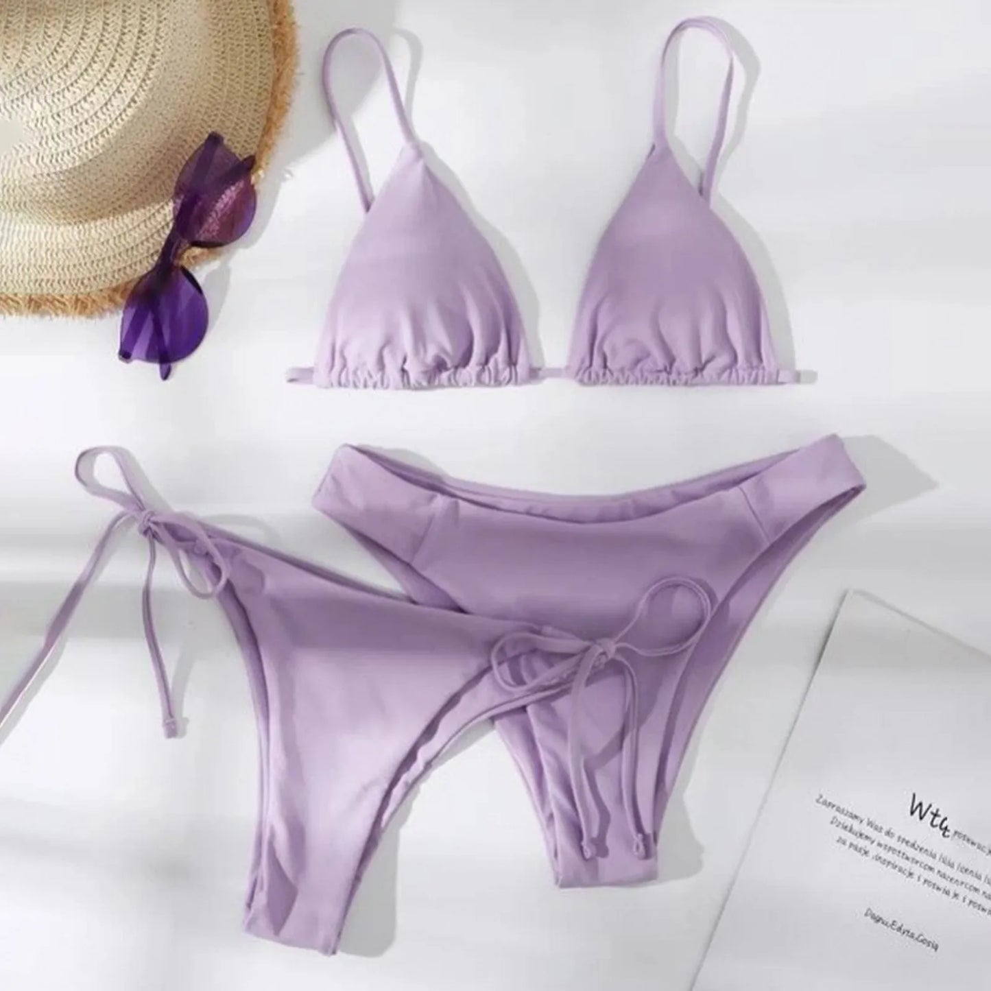 Women's Summer Fashion Sexy Basic Solid Color Backless Lace-up High Waist Adjust Buckle Sling Bikini Three-pieces Swimsuit