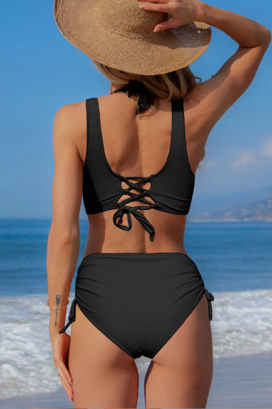 Women's High Waist Bikini Set Sexy Black Tied Swimwear Two Piece Bathing Suit for Women Summer Beach Pool Party Bikini Set ﻿