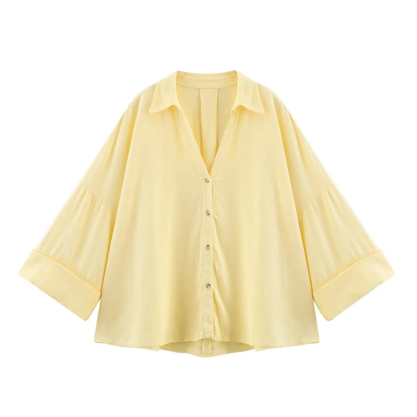 PB&ZA2025 Summer New Women's Commuter Versatile Linen Blended Wide Sleeve Lapel Casual Striped Shirt